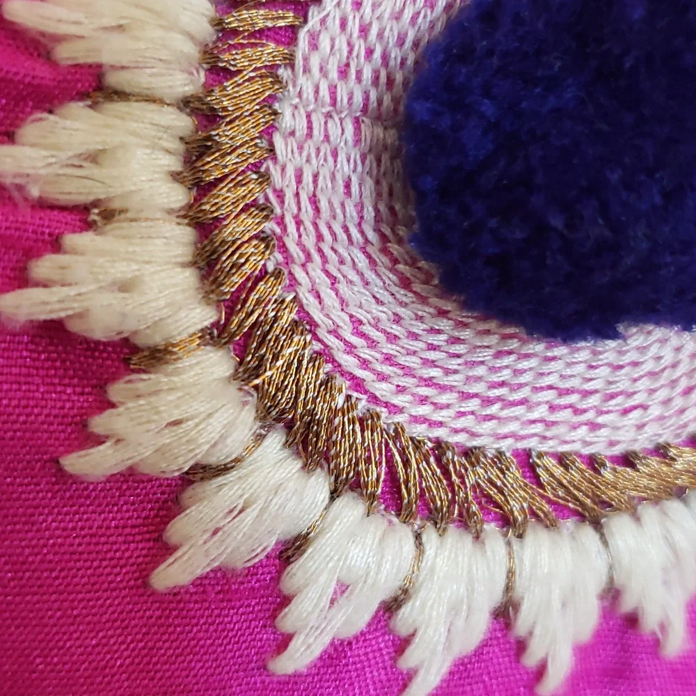 Anthropologie Leifsdottir Catrina Embroidered Pom Pom Eyelet Skirt Pink Black 10